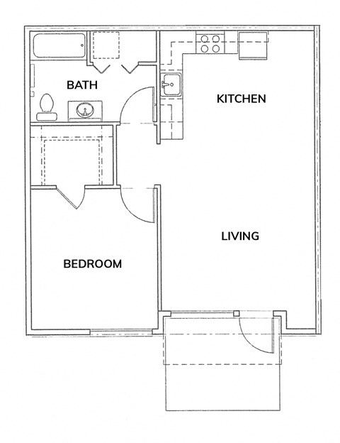 Floor plan for 1 bed, 1 bath, 680 sqft
